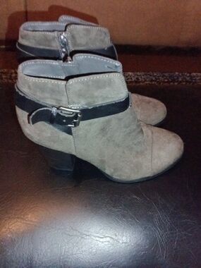 Limelight Taupe Suede Ankle Booties with Black Strap